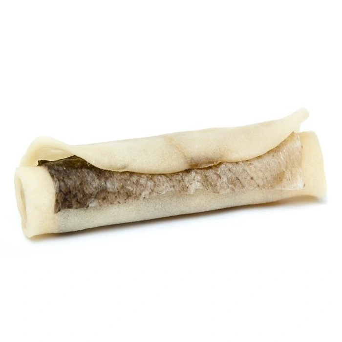 Rulle af oksehud og lakseskind 12 cm 45 g - Naturligt tyggeben